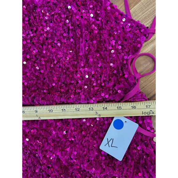 Fuchsia Sequin Mermaid XL Gown Lace Up Back Formal Prom Evening Dress - Picture 6 of 7